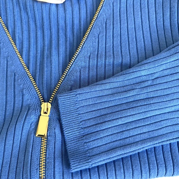 Soft Surroundings Valentina Ribbed Zip Sweater Blue PXL Plus Spring Cozy - Picture 4 of 6